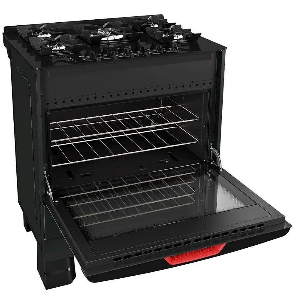 Fogão Mueller 5 Bocas Com Mesa De Vidro E Grades De Ferro Preto Bivolt