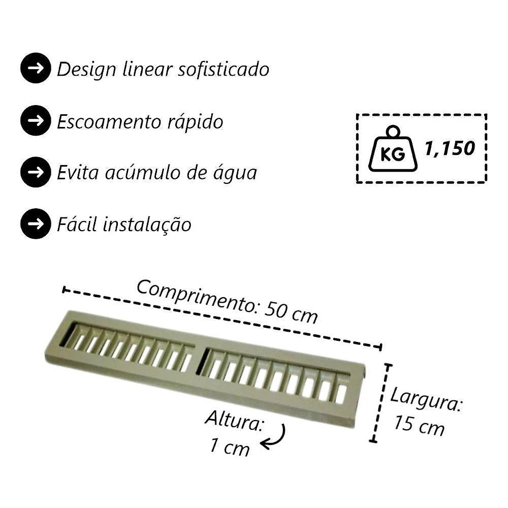 Ralo Grelha Linear com Caixilho Alumínio Fundido 15x50cm Bege GDA Industria e Distribuidora webcontinental-7908405437915