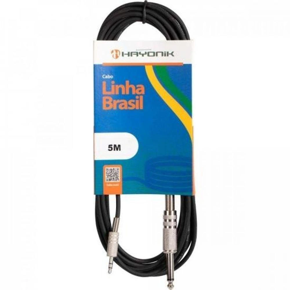 Cabo De Áudio Linha Brasil P2 Estéreo X P10 Mono 5Mts Preto