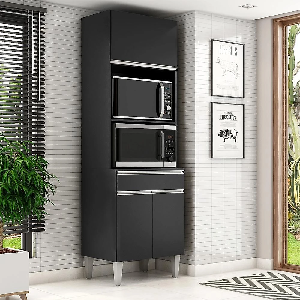 Torre Quente Para Forno E Microondas 202x61cm Andreia Preto Reajl Moveis Preto