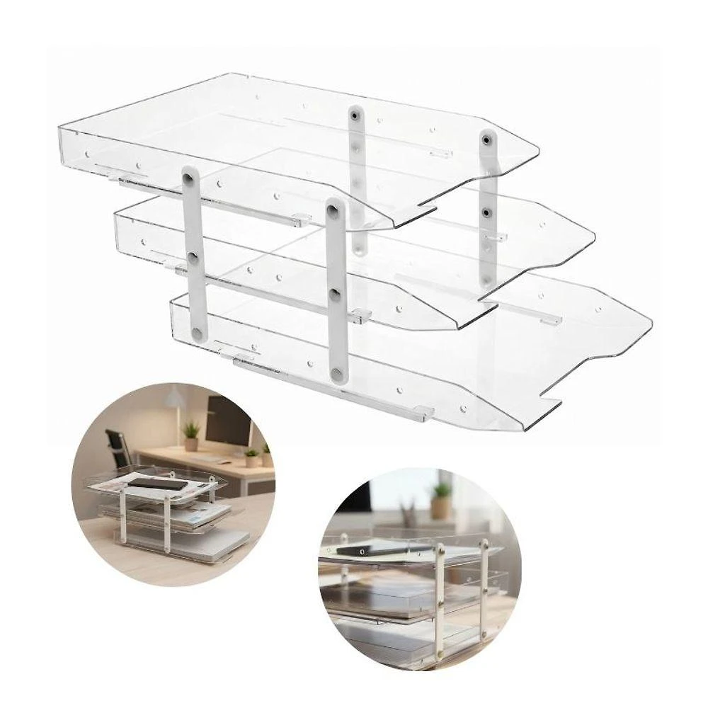 Porta Documento Organizador Maxcril Tripla Móvel Slim com 3 Bandejas Transparente