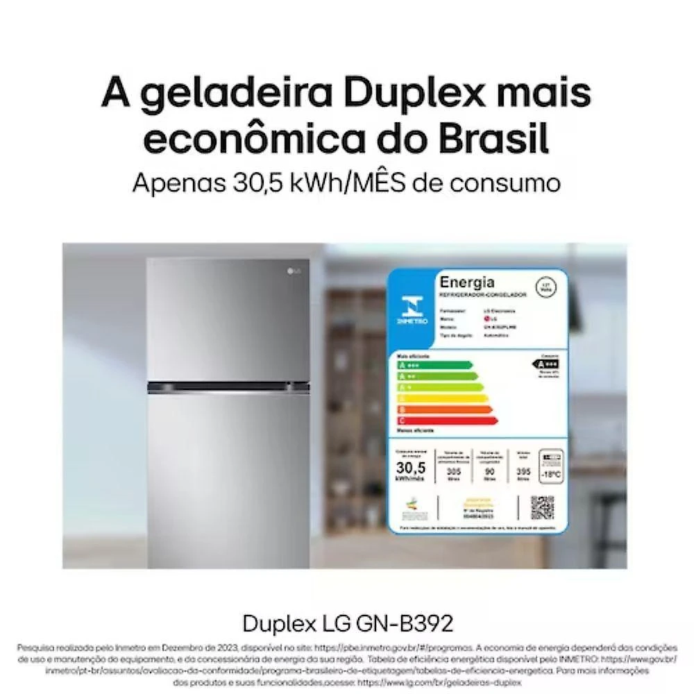 Geladeira LG Duplex Frost Free Inverter 395L Gaveta Fresh Zone Inox 110V