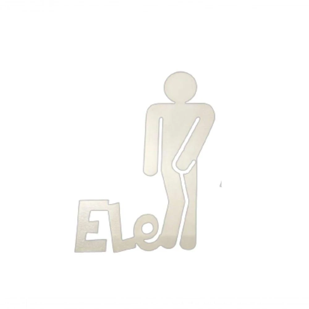 Plaquinha para Banheiro Ele 3mm Branco Sinalização Masculina em MDF com Fita Dupla Face Trovarelli