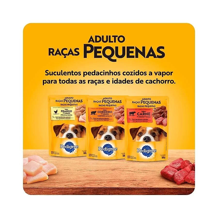 Ração Úmida Pedigree  Sachê Carne ao Molho para Cães Adulto Raça Pequena 100g