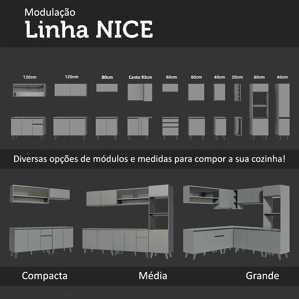 Armário de Cozinha Completa Suspenso 300cm Cinza Nice Madesa 04 Cinza