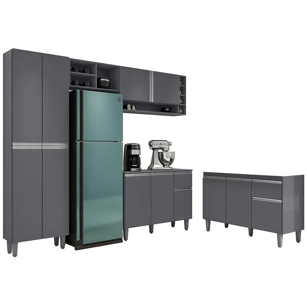 Cozinha Compacta Vanessa E Balcão Gabinete Sem Tampo Tatiane 120cm Cinza - Ajl Móveis