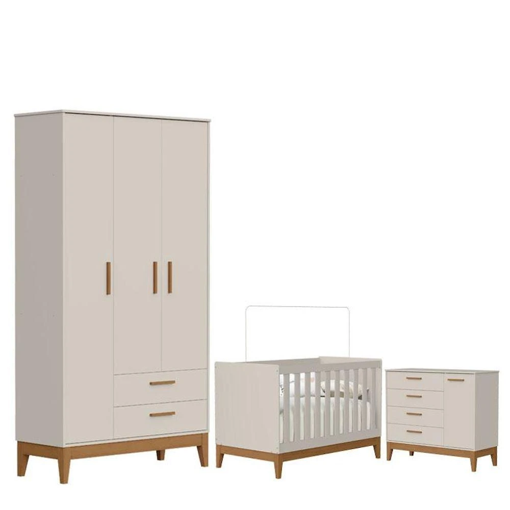 Quarto De Bebê Flip E Cômoda Sapateira Areia Acetinado - Reller