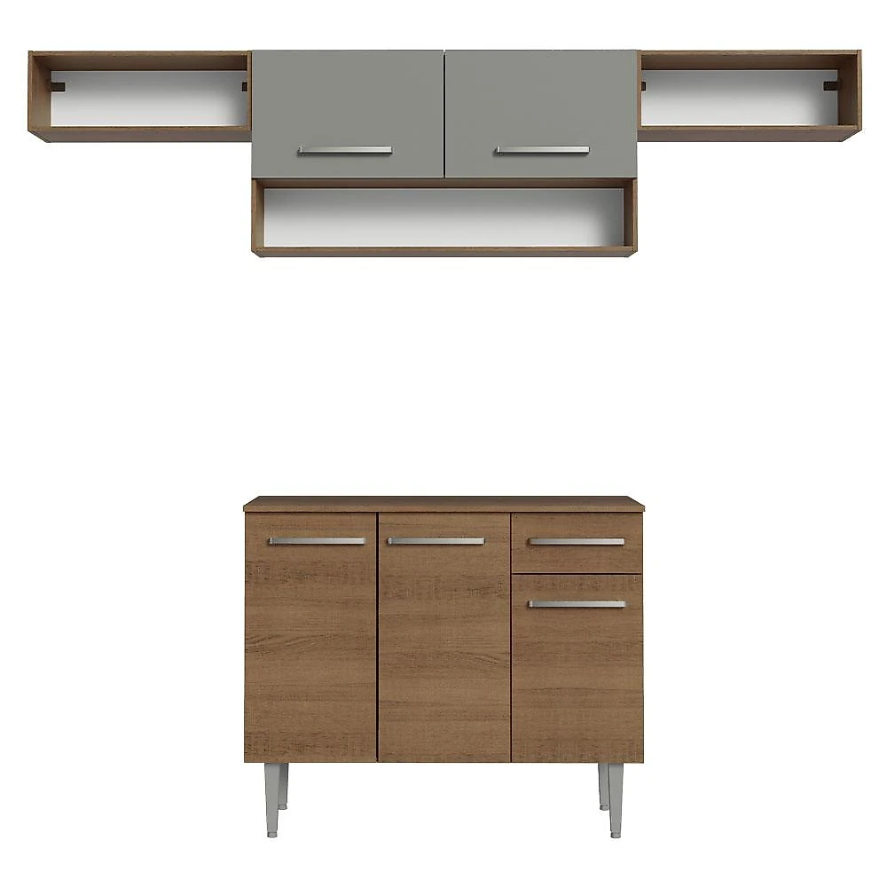 Armário de Cozinha Completa 225cm Rustic/Cinza Emilly Madesa 01XA Rustic/Cinza