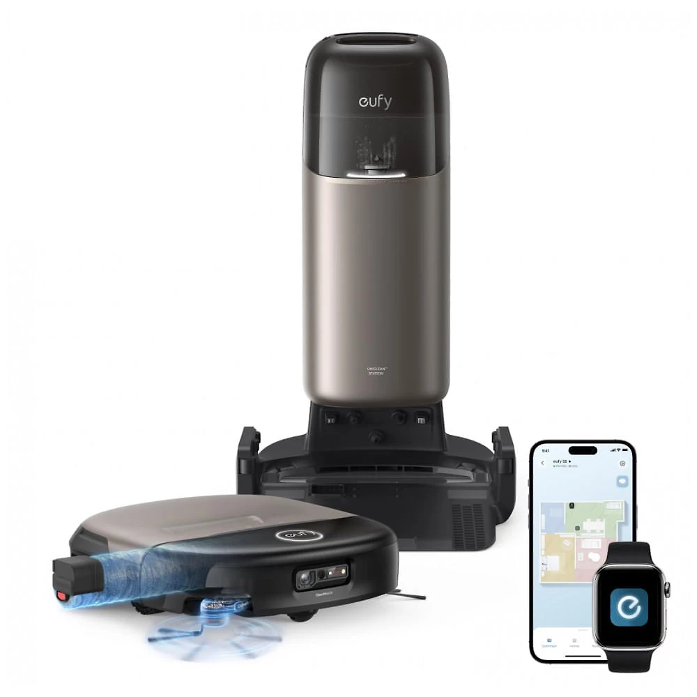 Robô Aspirador Eufy S2 Omni Preto Autoesvaziamento 68 Dias HydroJet 30.000Pa 120V