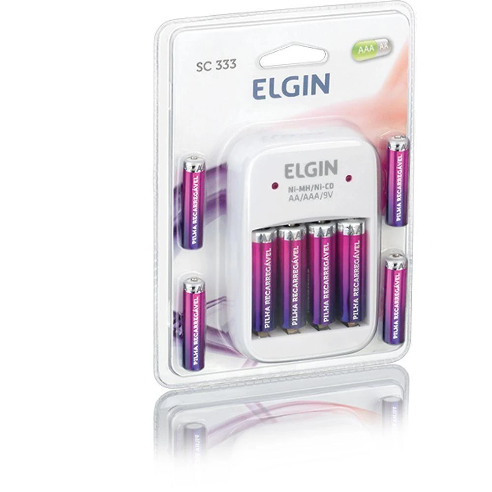 Carregador de Pilhas Elgin SC333 AA AAA 9V Nimh Bivolt