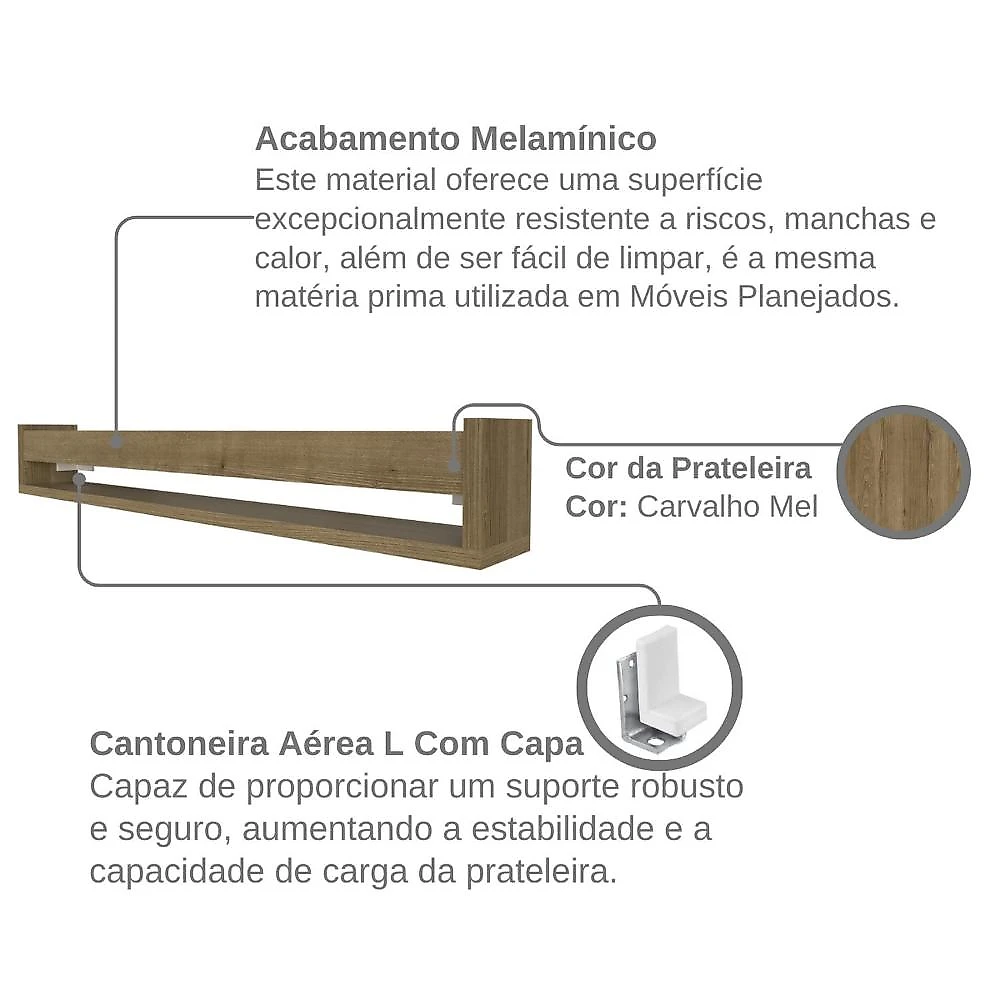 Kit Infantil com 2 Prateleiras para Livros e Decoração Carvalho Mel
