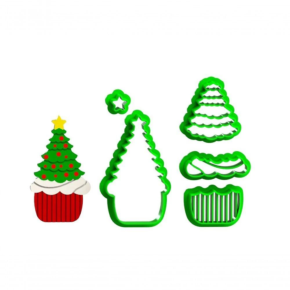 Cortador Natal Árvore Cupcake Modular Plástico PLA 8CM Kit com 1 Unidade HB Formas e Cortadores