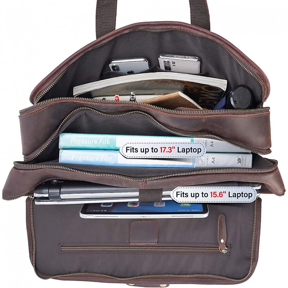 Bolsa Maleta Texbo de Couro Masculina para Laptop , Marrom Escuro