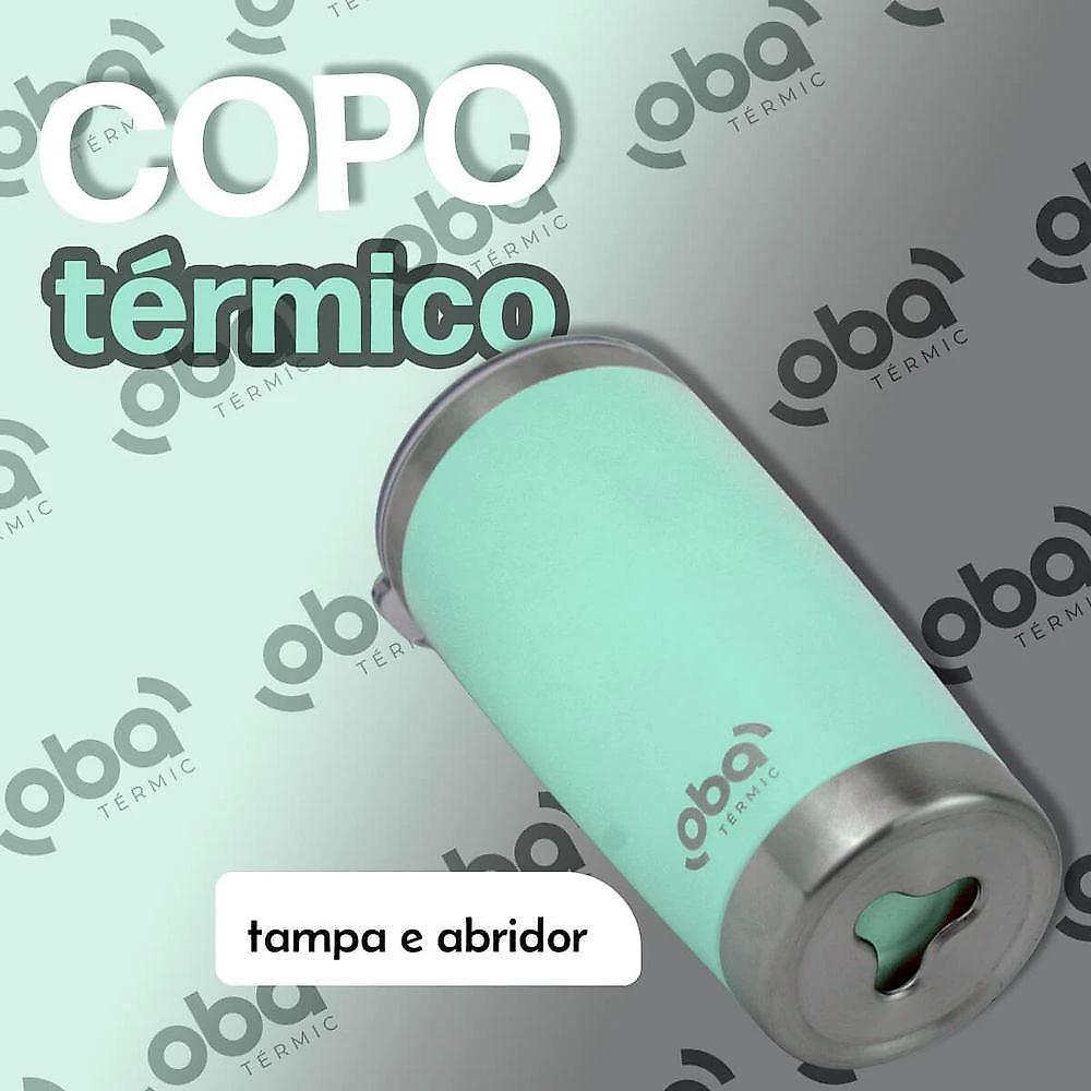 Copo Térmico com Tampa e Abridor 591ml Aço Inoxidável Parede Dupla Isolamento Vácuo Verde Água Oba