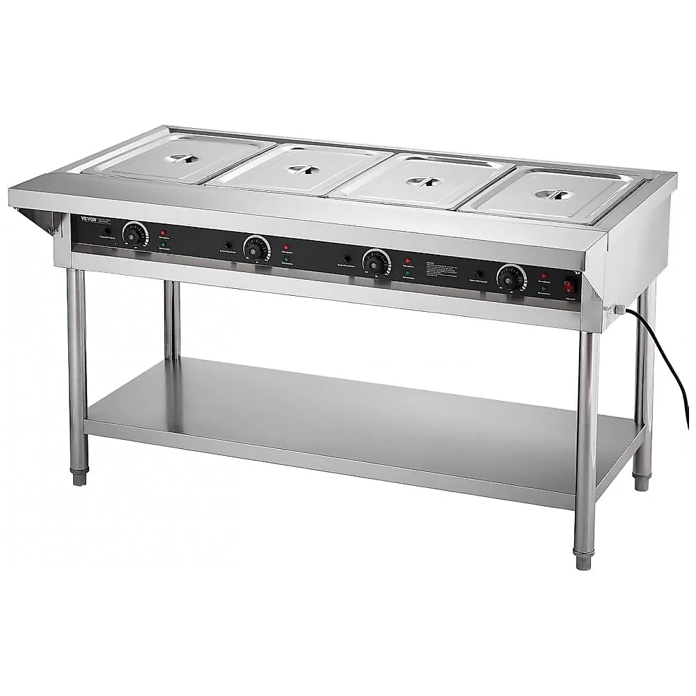 Aquecedor de Alimentos a Vapor VEVOR 4 Cubas Inox Buffet Temperatura Independente 1800W 110V