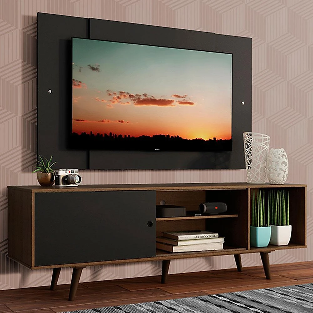 Rack madesa dubai com pés e painel para tv até 58 polegadas - rustic/preto 7kd8 rustic/preto/preto