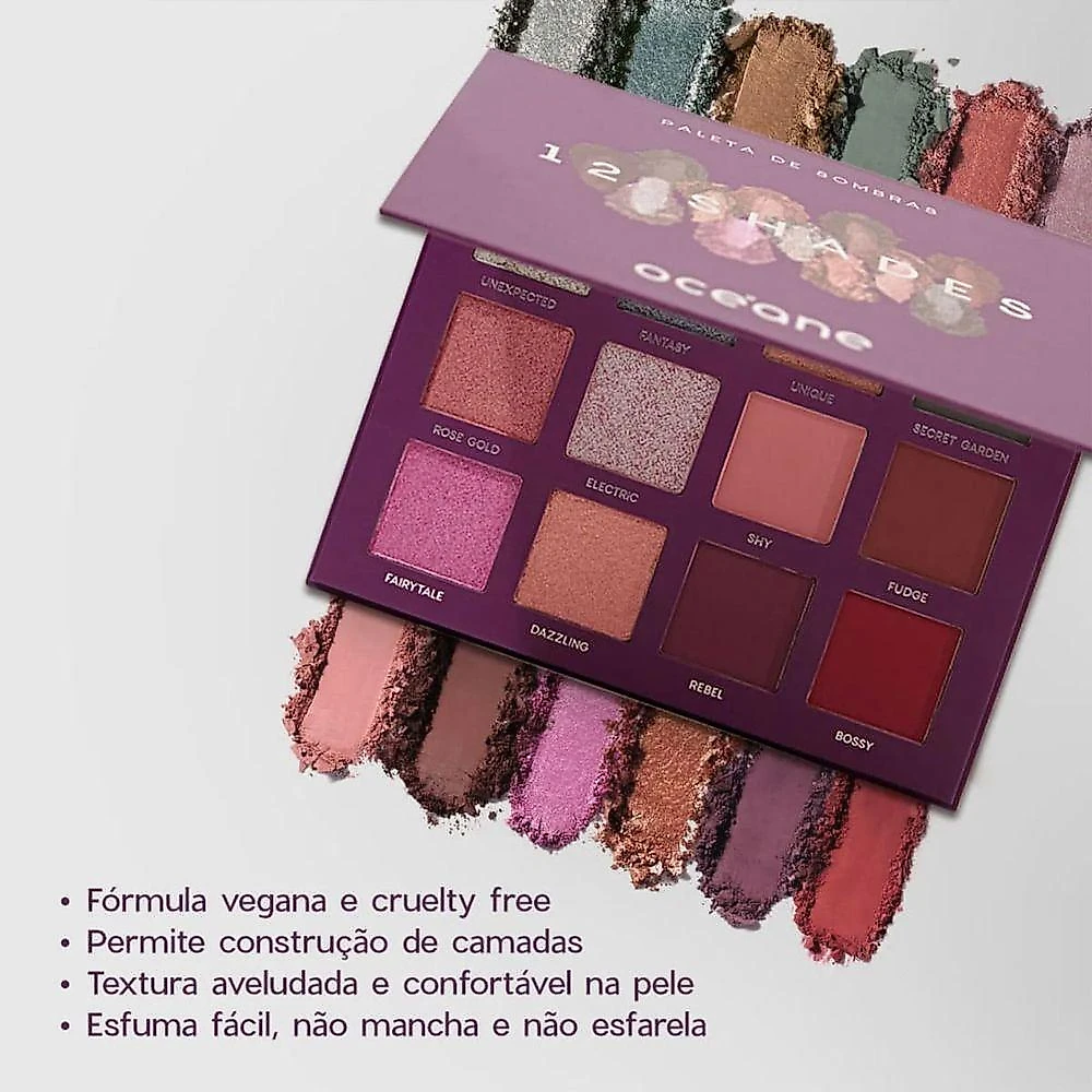 Paleta de Sombras Purple 12 Shades 12 Tons Luminosos 26,5g Oceane