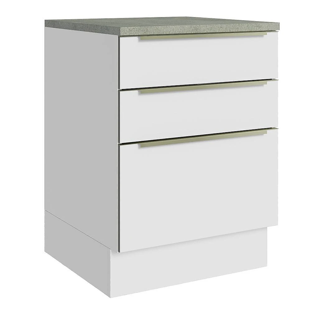 Balcão 60 cm 3 gavetas branco/branco veludo lux madesa