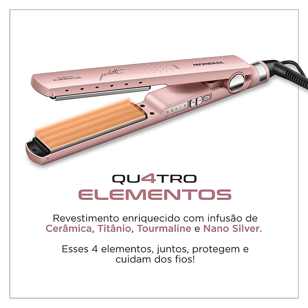 Prancha Alisadora By Juliette Mondial Golden Rose 60W Bivolt - P-JU-01 PRANCHA ALISADORA P-JU-01 BIVOLT