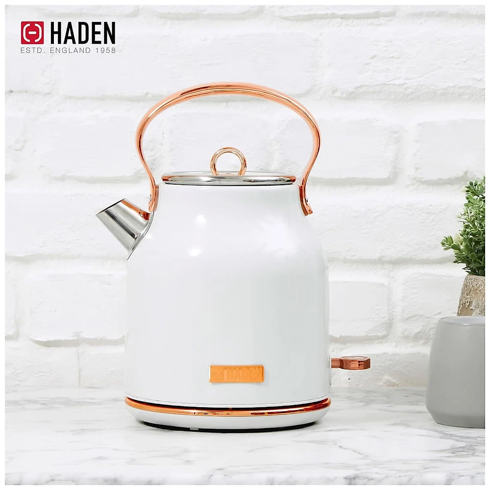 Conjunto torradeira 4 fatias e chaleira elétrica Haden Heritage inox 1,7L marfim e cobre 1500W 110V