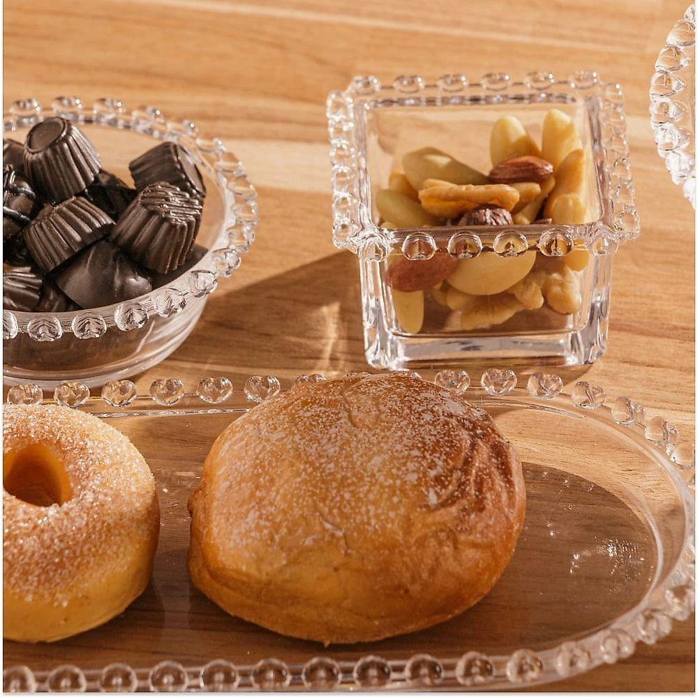 Jogo 4 Mini Bowl De Vidro Pequeno Borda De Coração Cristal Formato Quadrado 130ml 8cm Lyor