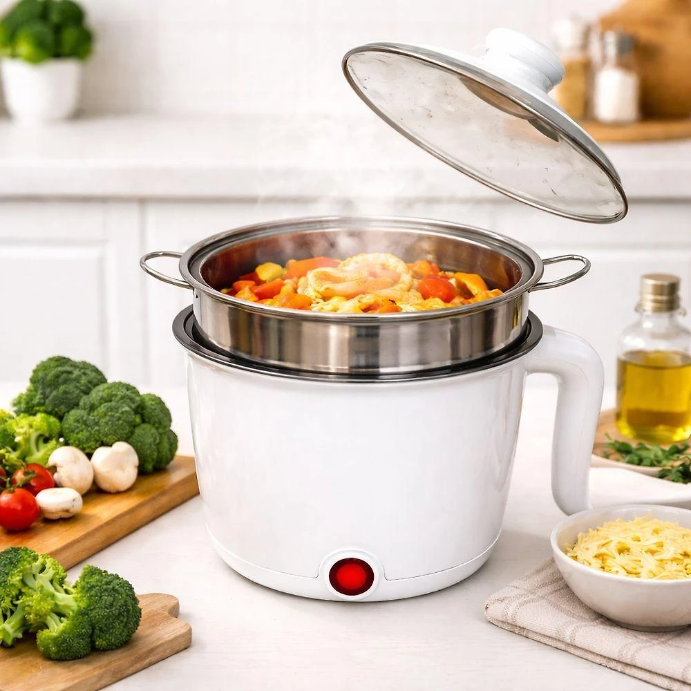Miniatura Panela Elétrica Multifuncional Compacta Inox Com Vapor 110V Branco
