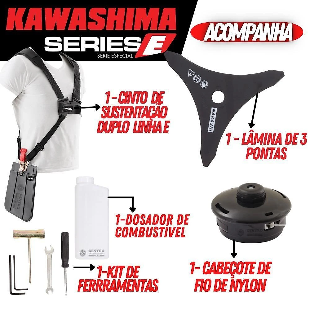 Roçadeira Profissional Kawashima Kw52-le à Gasolina 52cc 2t