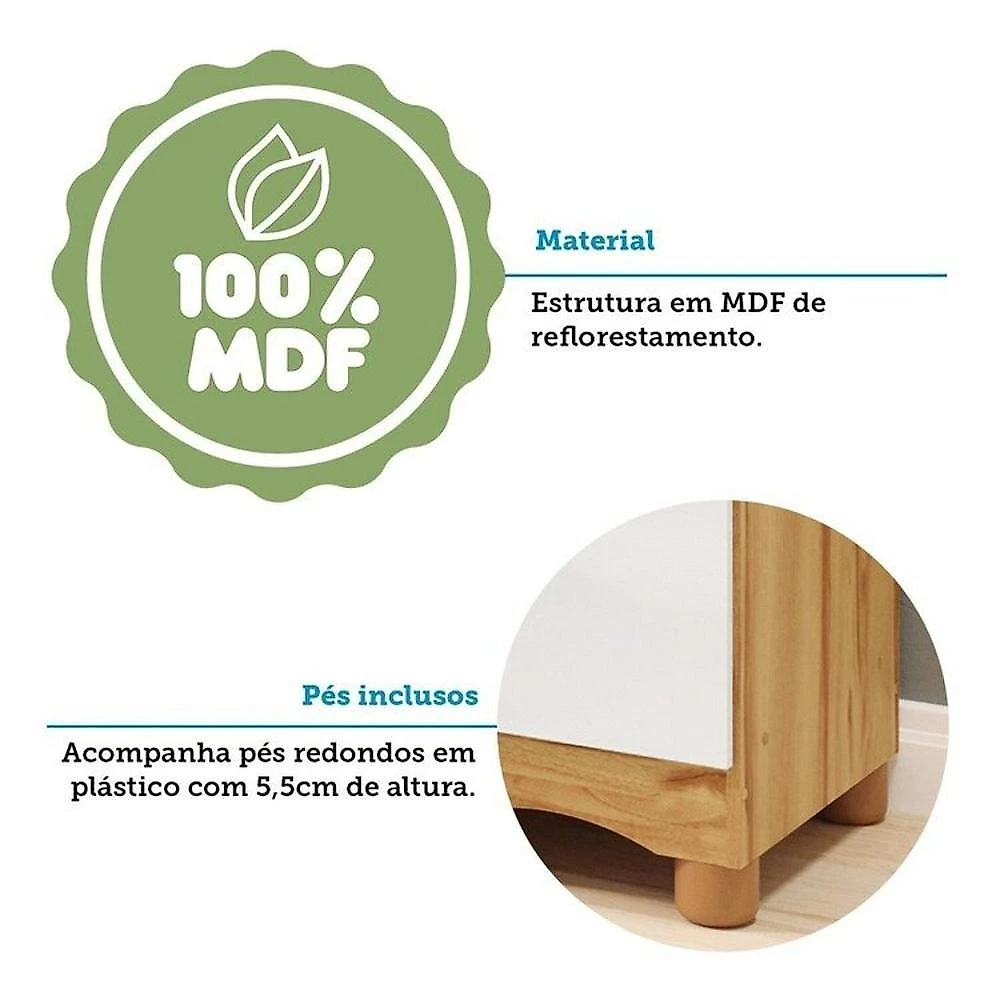Quarto de Bebê Completo Berço Minicama Guarda-roupa 4 Portas e Cômoda 100% Mdf Nina Espresso Móveis Branco Brilho/Amêndoa