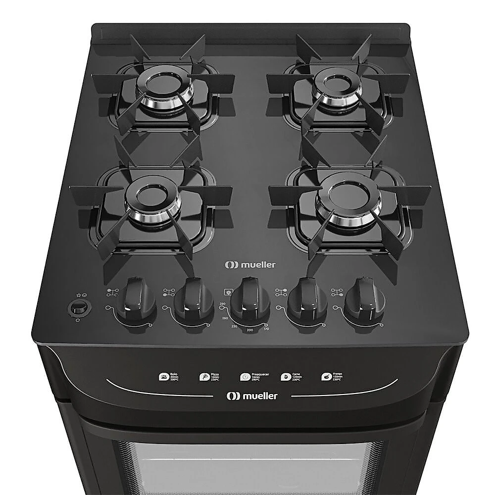 Fogão a Gás 4 Bocas Mesa de Vidro Acendimento Automático MFV4BB Mueller Preto - Bivolt