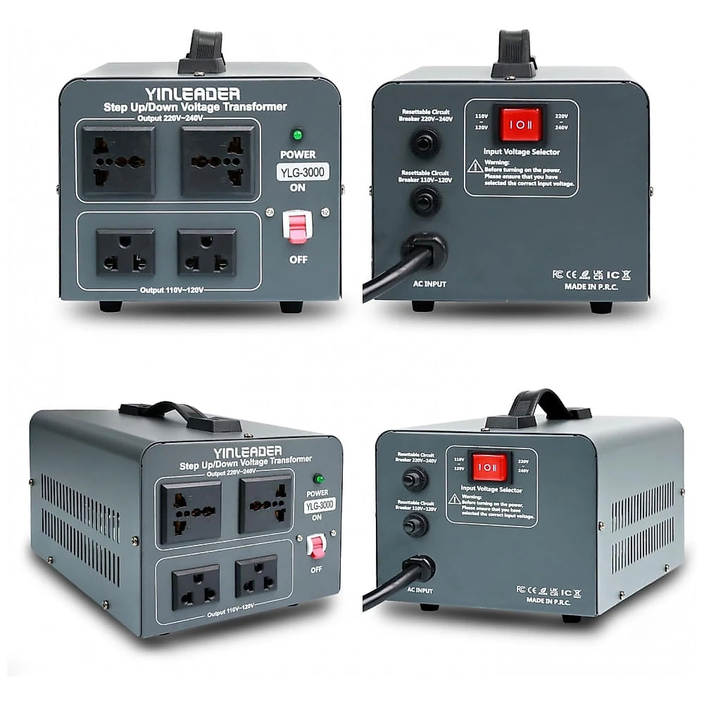 Transformador (Conversor) de Voltagem Yinleader 3000W Elevação/Redução 110-120V para 220-240V/220-240V para 110-120V Cinza com 2 Saídas US e 2