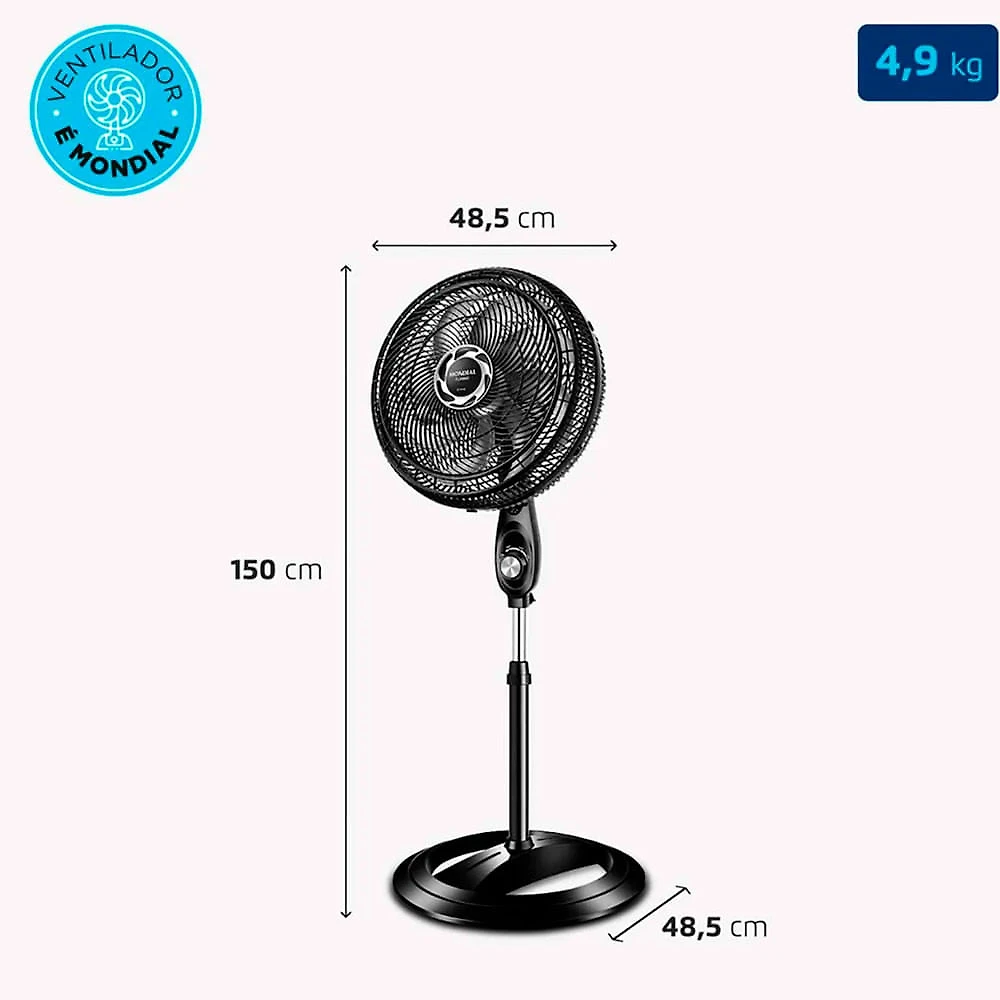 Ventilador de Coluna Mondial Turbo 40cm 8 Pás 3 Velocidades Preto e Prata - 220V