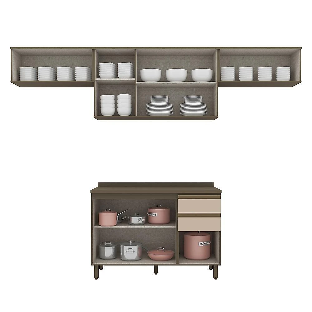 Cozinha Modulada Connect 4 Peças Balcão 120cm Duna/cristal Com Tampo Mdp - Móveis Henn Duna/cristal