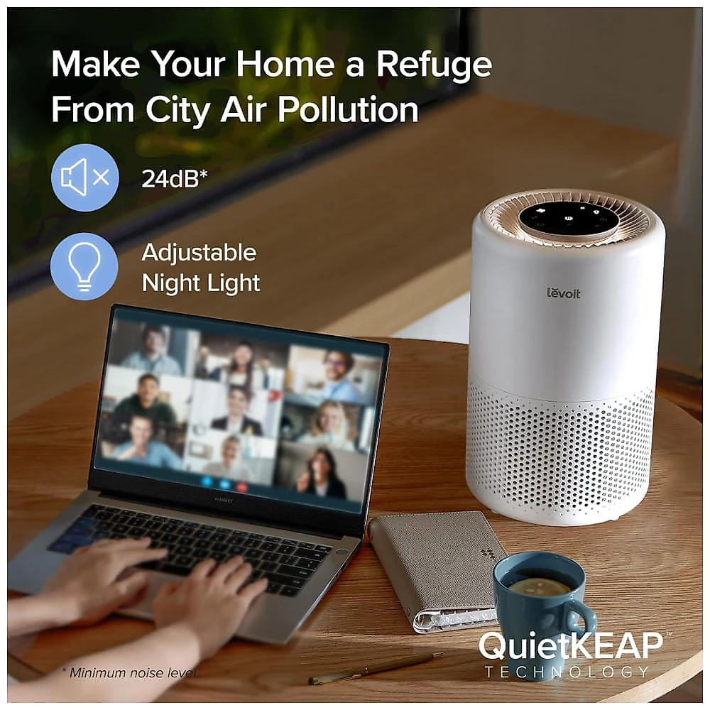 Purificador de Ar 3 em 1, para Ambientes até 85m² com Controle por APP e Silencioso que Remove Fumaça, Poeira e Mofo, 110V 26W, LEVOIT, Branco 110v