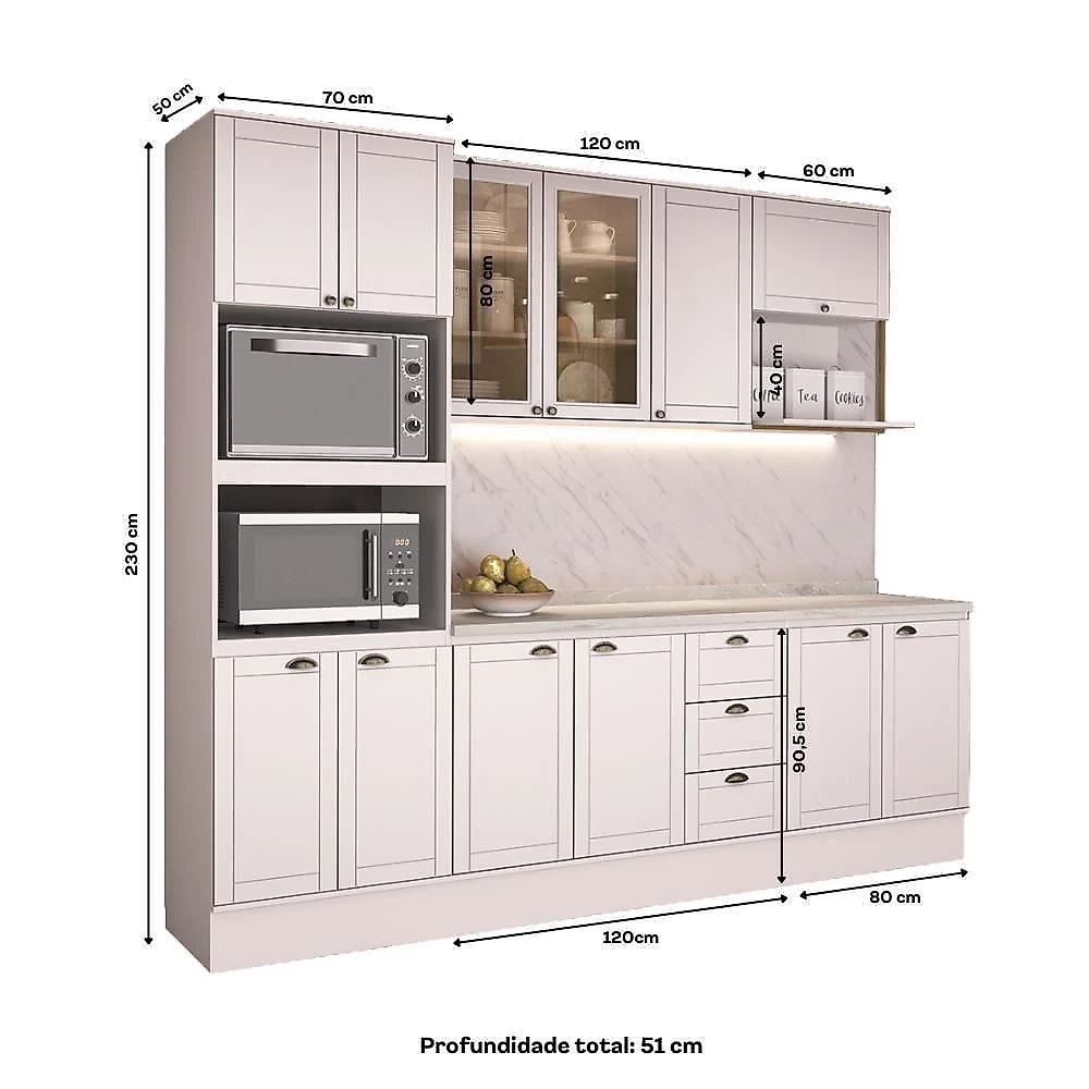Cozinha Completa Milla Select 12 Portas 3 Gavetas MDF 270CM Branco