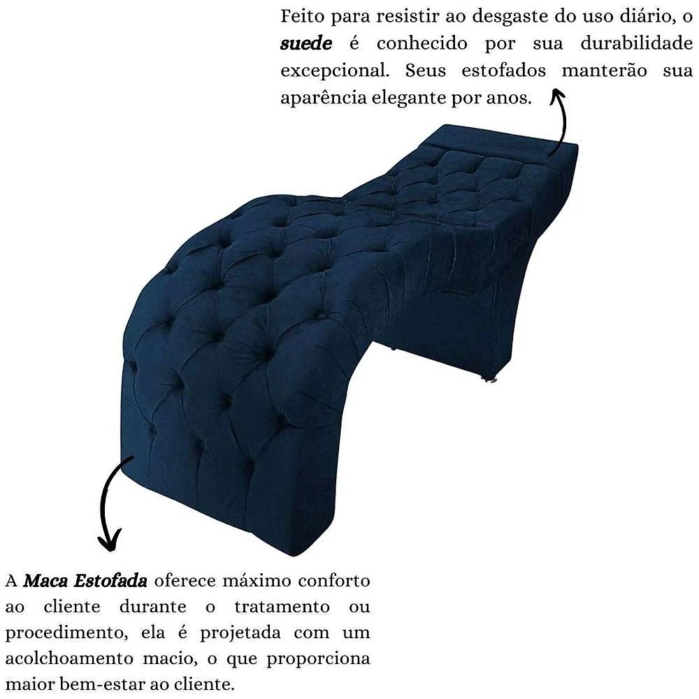 Maca Estofada Capitonê Clínica Salão Estética Suede Marta Cor:azul Marinho