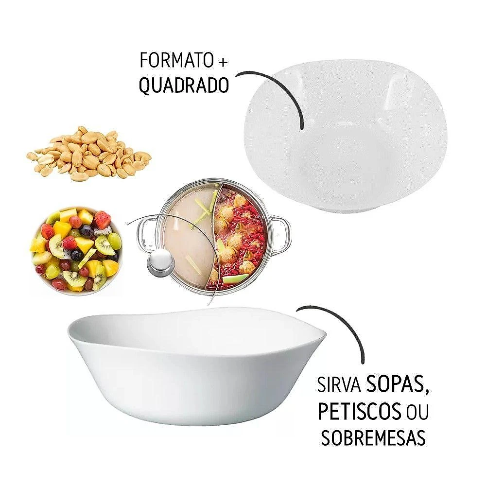 Tigela Bowl De Vidro Opalino Branca 19cm Sobremesa Saladeira Em Casa Tem