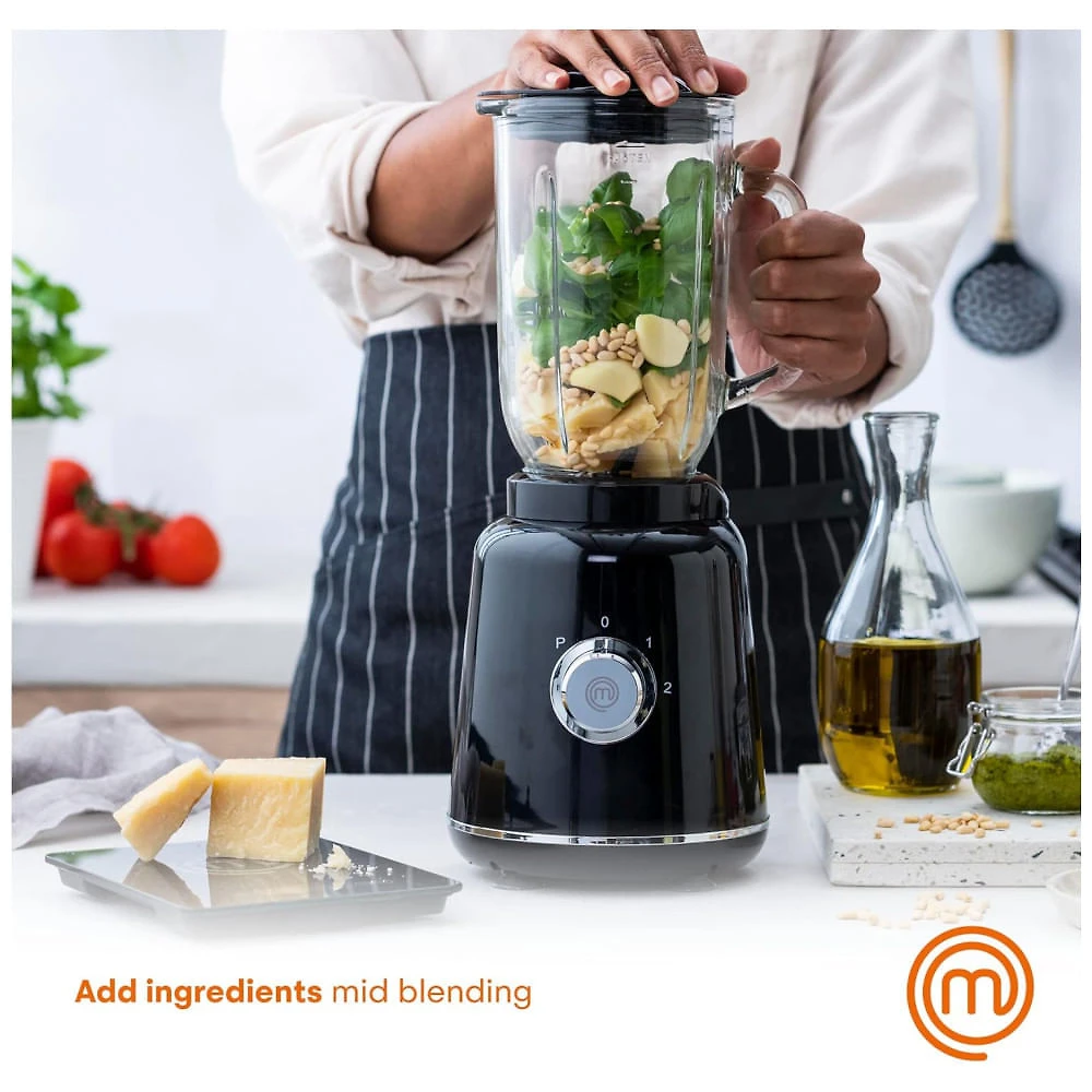 Miniatura Liquidificador de Bancada 1L com Jarro de Vidro e 2 Velocidades, 110V 400W, MasterChef, Preto