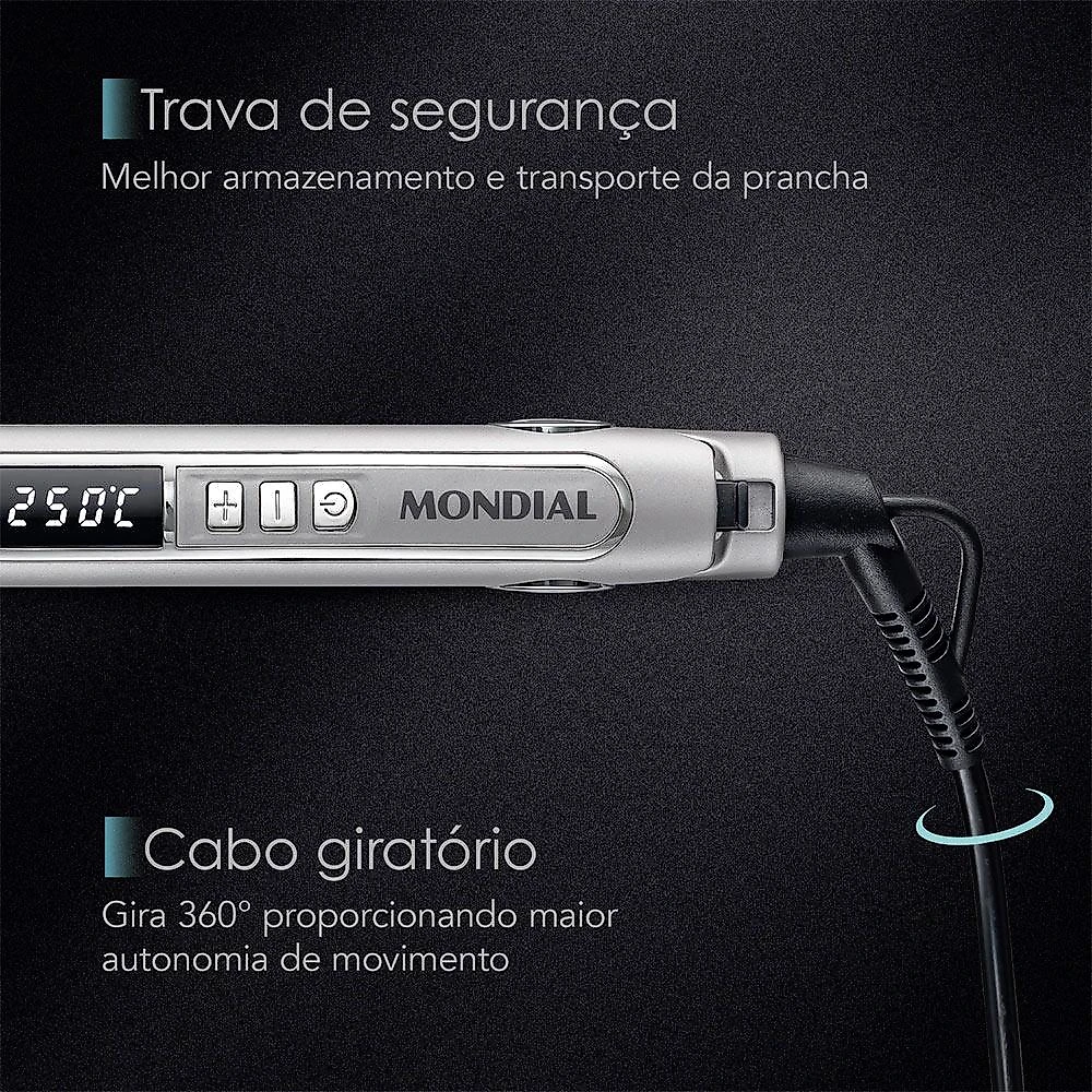 Prancha de Cabelo P02 Ultra Liss Pro Mondial Preto Bivolt