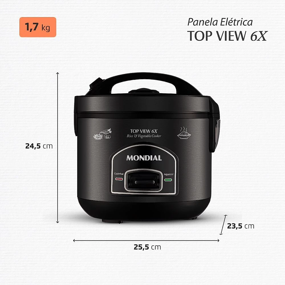 Panela Elética Top View 6X Mondial Black Inox 500W - PE-30-6X 110