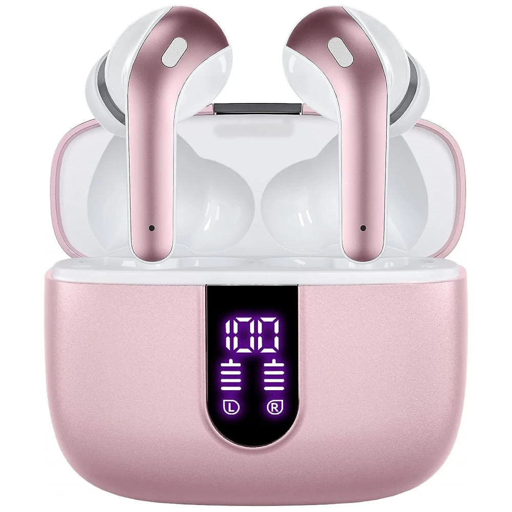 Fones de Ouvido Bluetooth com Estojo de Carregamento e Intra Auriculares IPX5 à Prova Dágua, TAGRY, Rosa