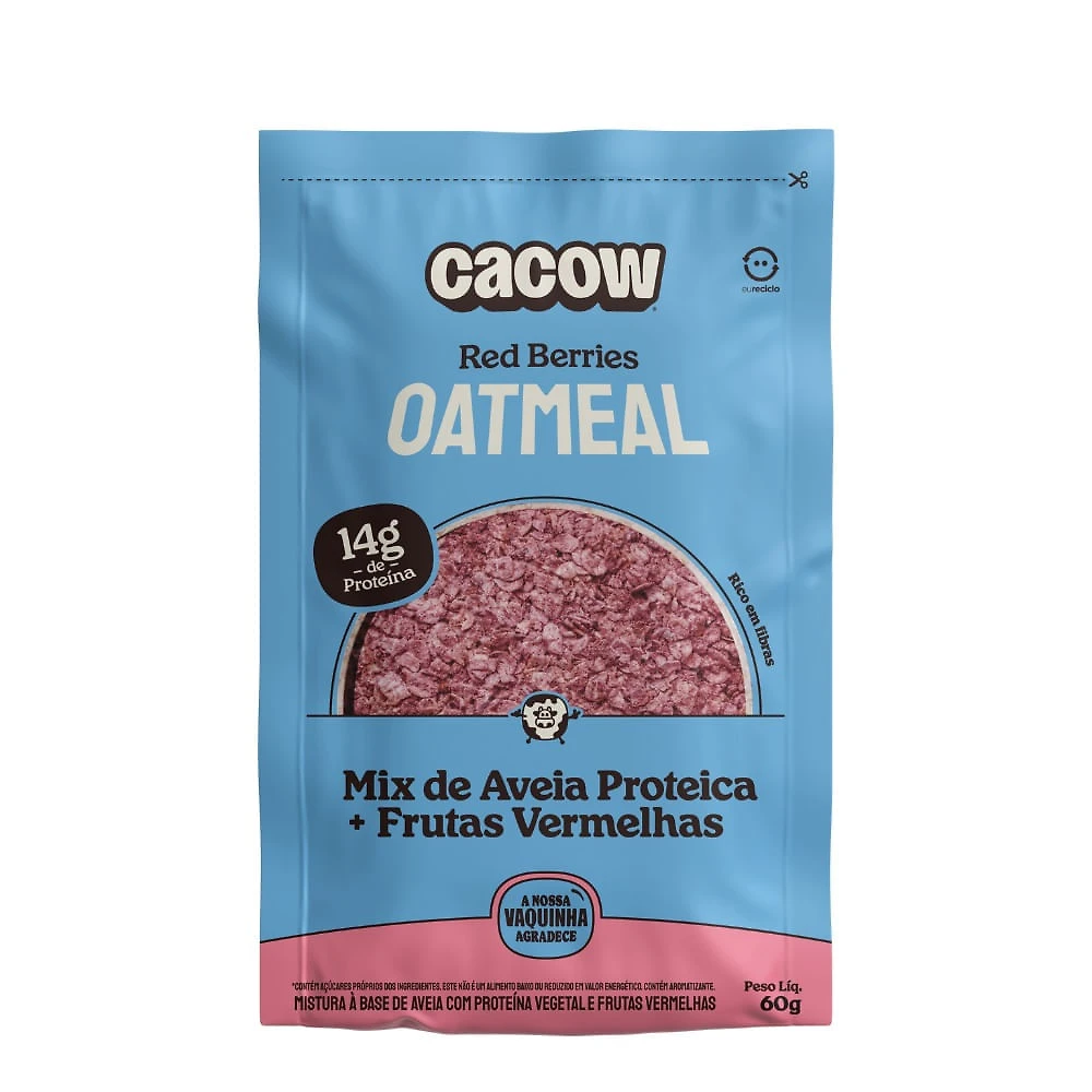 Mix de Aveia Proteica CaCow Oatmeal Red Berries Frutas Vermelhas com 14g de Proteína 60g