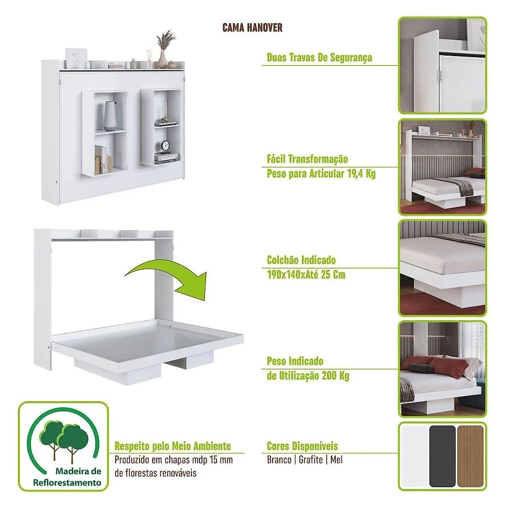 Cama Casal Articulável Horizontal 140 Hanover Grafite