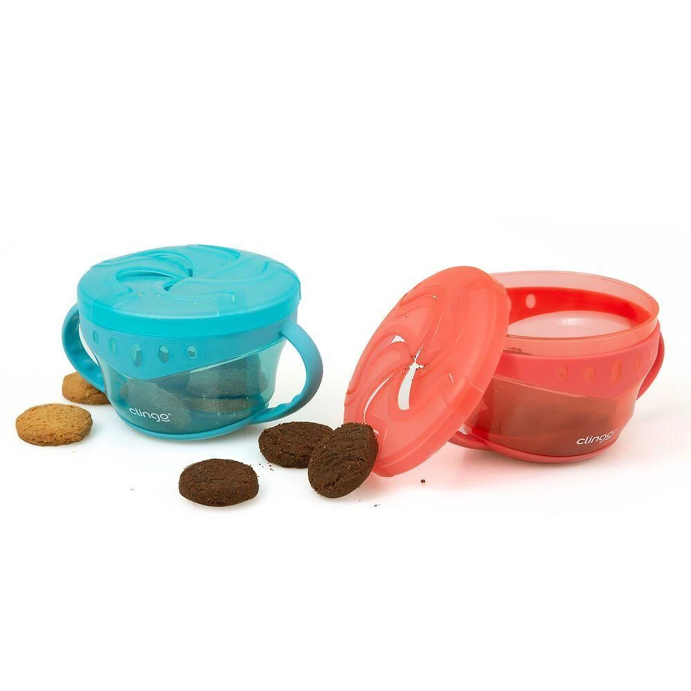 Porta Snacks Infantil Smart Prático 300ml com Tampa Que Evita Derrubar Alimentos Azul Clingo