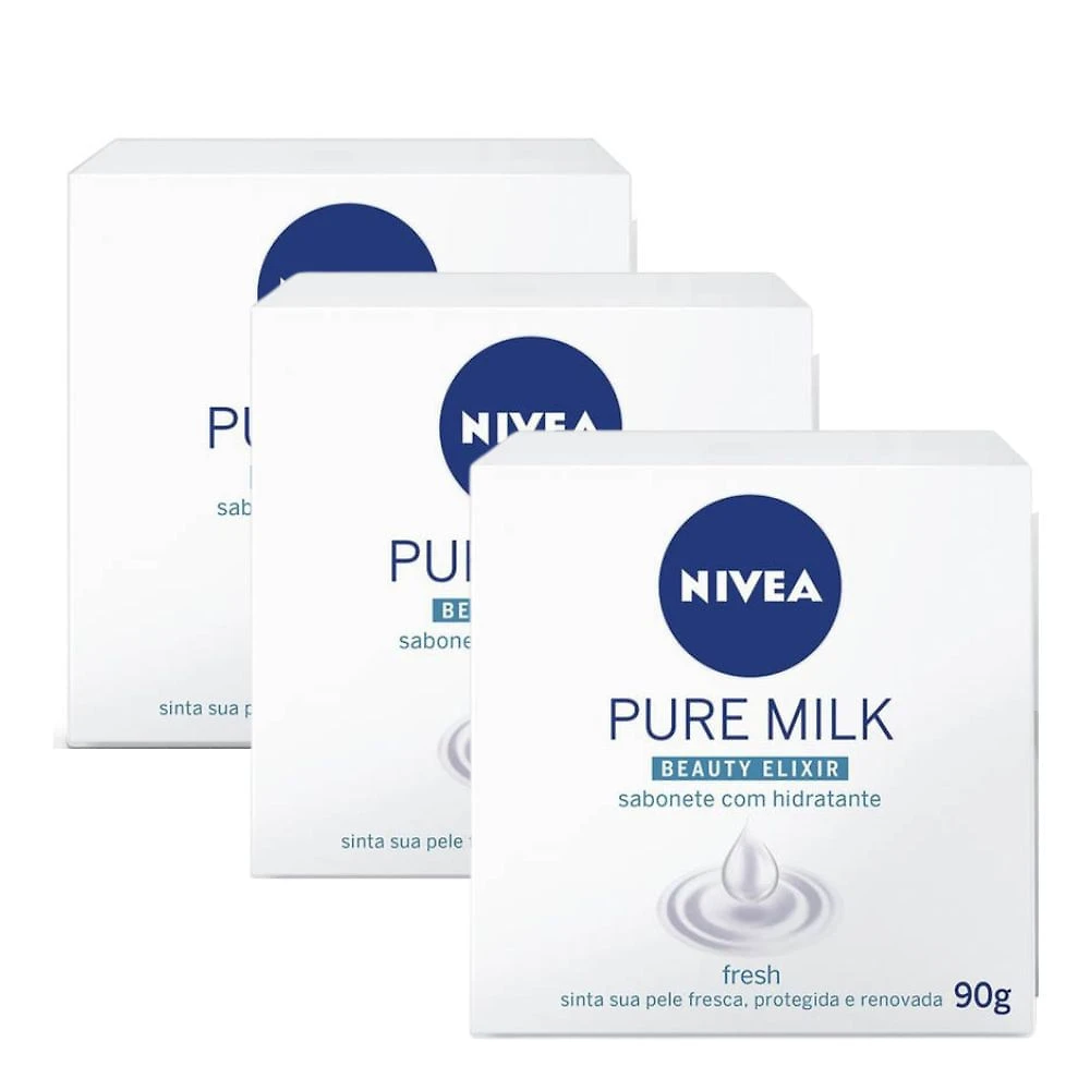 Kit 3 Sabonete em Barra Hidratante Nivea Pure Milk Fresh 90g