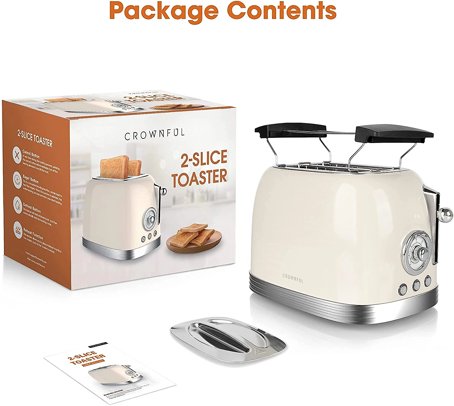 CROWNFUL Torradeira 4 Fatias Aço Inoxidável cSuporte para G relha 110V900W Bege Claro