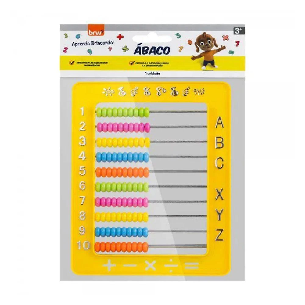Ábaco Plástico Educativo 10 Hastes 100 Bolinhas para Matemática Amarelo BRW