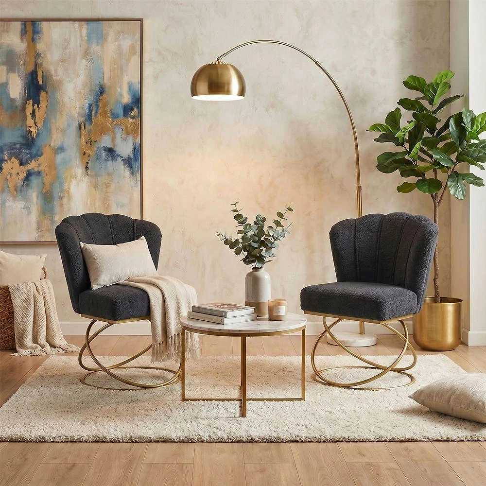 Poltrona Modern Luxo com Base Aço Dourado Revestimento Veludo Confortável Preto Mobília Decor