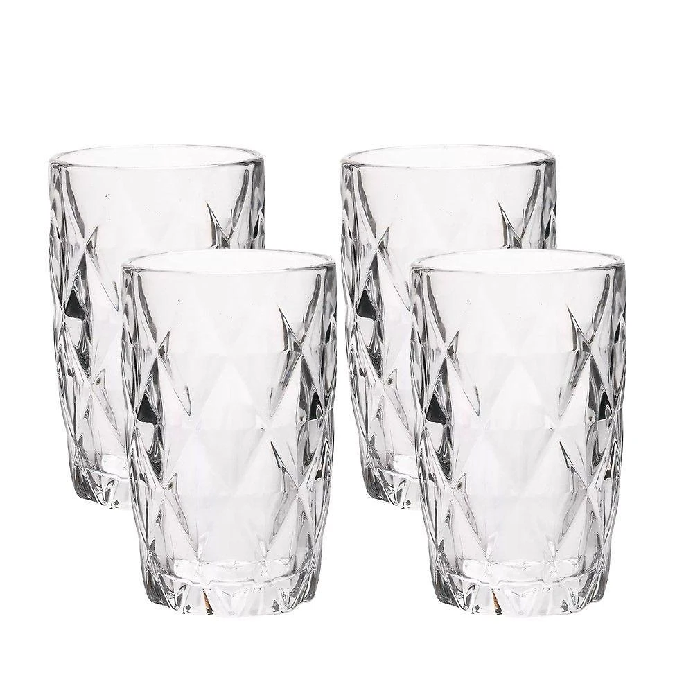 Jogo 4 Copos De Vidro Diamond Diamante Transparente Resistente 400ml Em Casa Tem