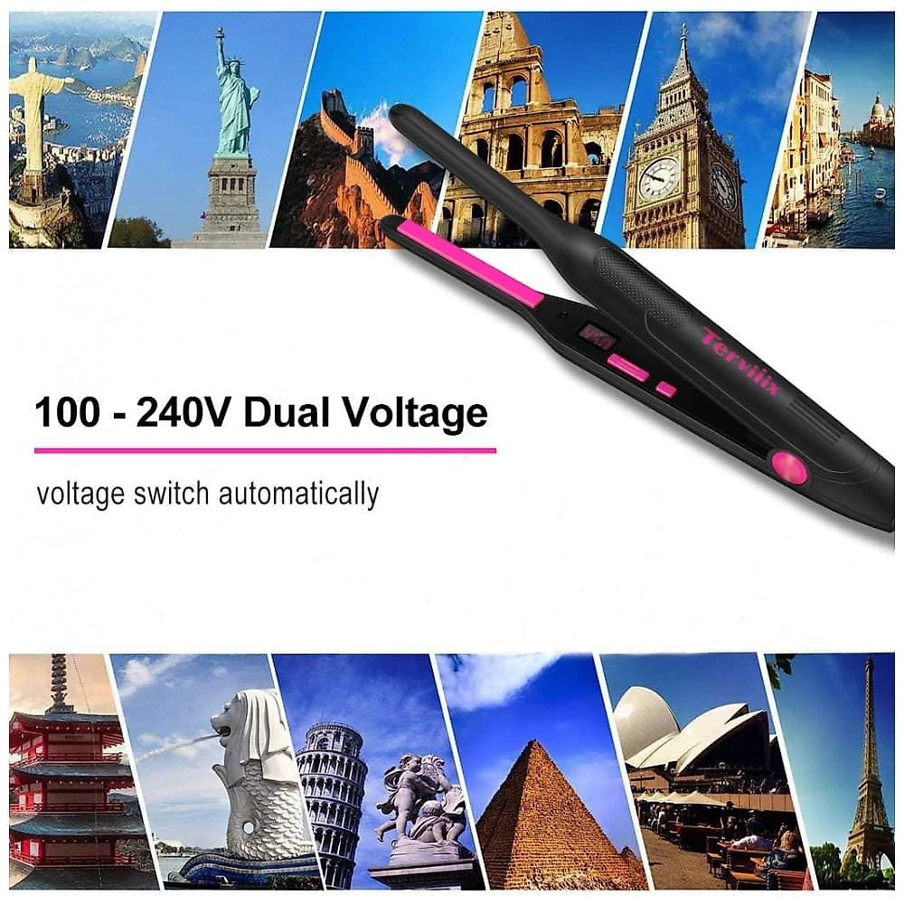 Mini Chapinha Prancha de Cabelo com Placas Finas de Cerâmica e Turmalina, Desligamento Automático, Bivolt, TERVIIIX, P...