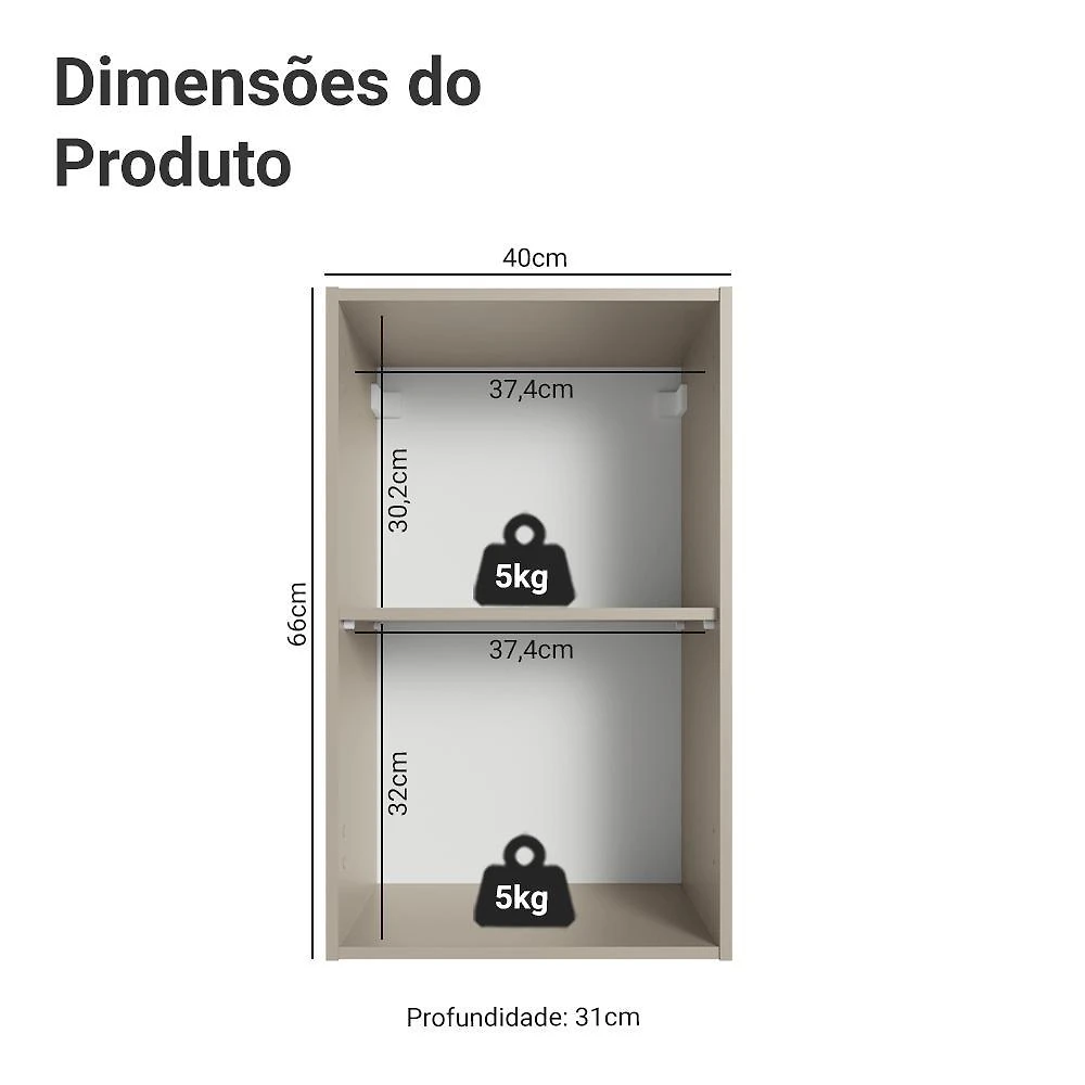 Armário aéreo 40 cm 1 porta crema nice madesa